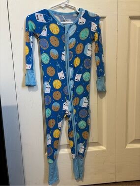 Little Sleepies Blue Footed Pajamas with Milk & Cookie Print